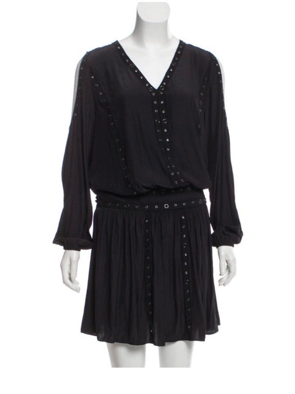 Ramy Brook Black Long-Sleeve V-Neck Eyelet Dress